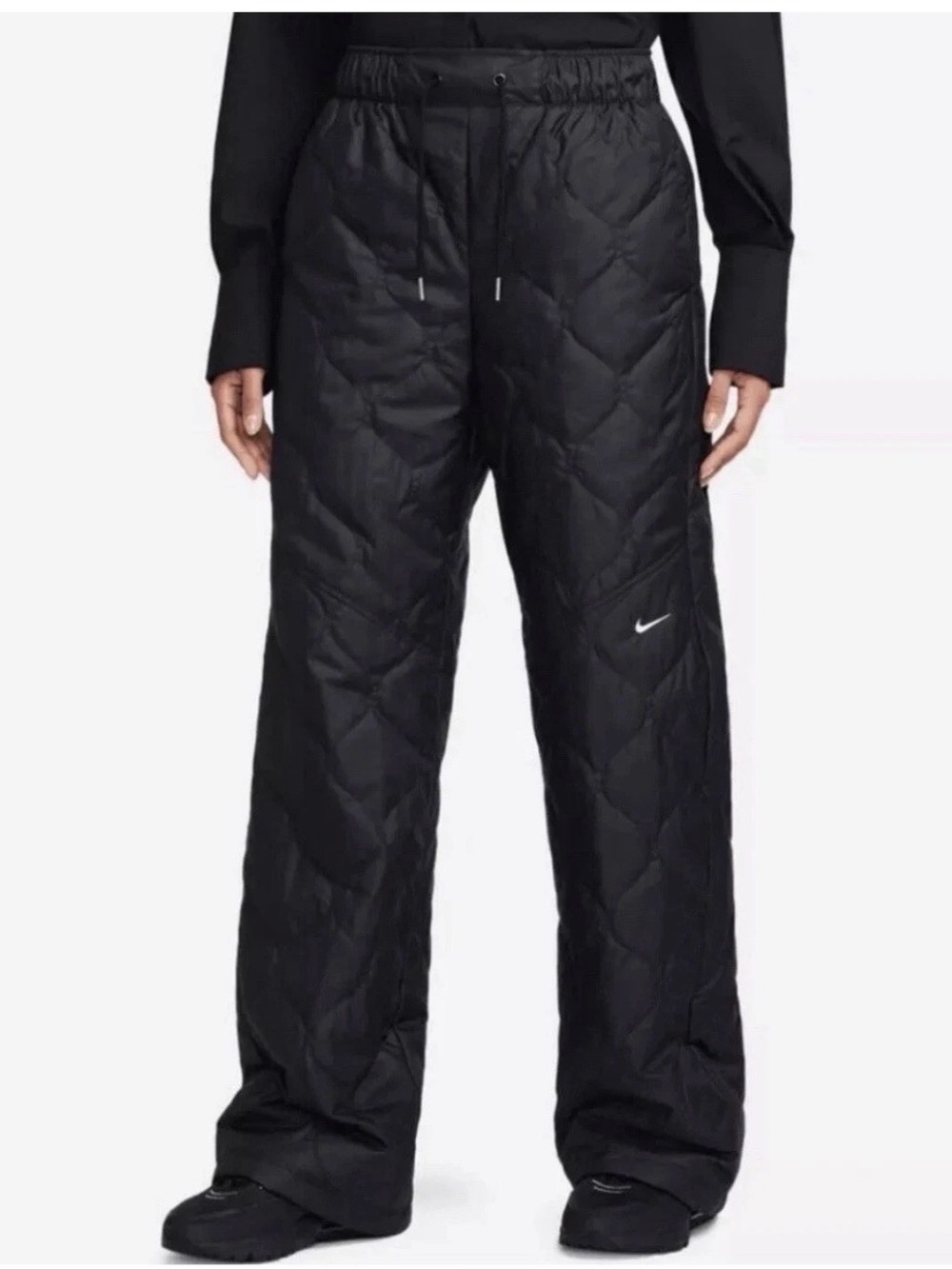 Nike Black Quilted Wide-Leg snow Pants with Drawstring Waist XL